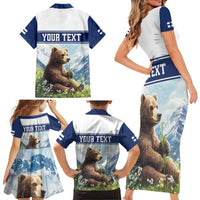 Personalized Finland Family Matching Short Sleeve Bodycon Dress and Hawaiian Shirt Brown Bear With Lily Of The Valley - Wonder Print Shop