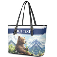 Personalized Finland Leather Tote Bag Brown Bear With Lily Of The Valley - Wonder Print Shop