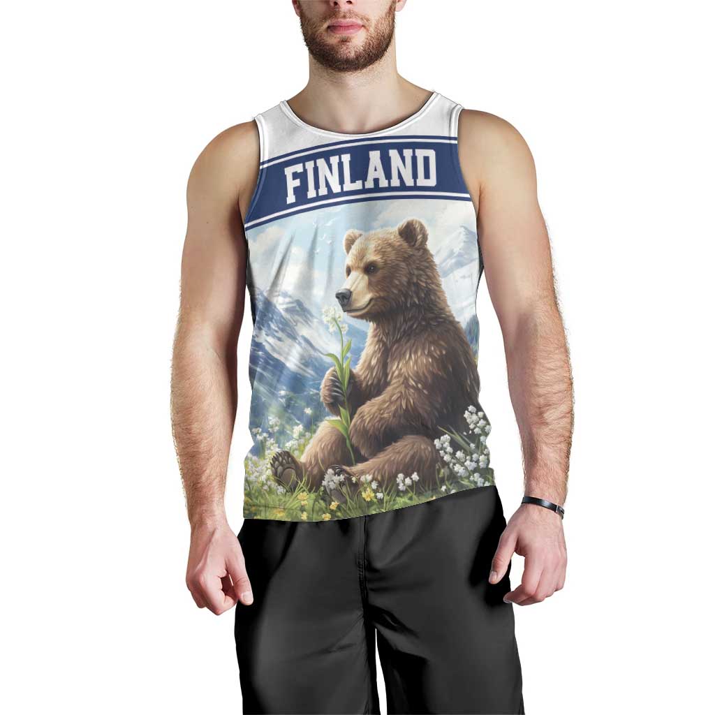 Personalized Finland Men Tank Top Brown Bear With Lily Of The Valley - Wonder Print Shop
