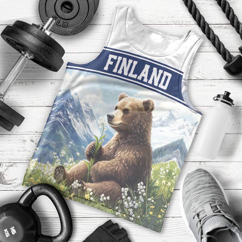 Personalized Finland Men Tank Top Brown Bear With Lily Of The Valley - Wonder Print Shop