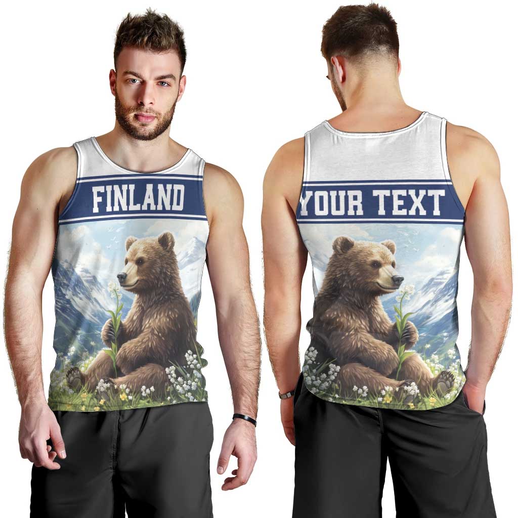 Personalized Finland Men Tank Top Brown Bear With Lily Of The Valley - Wonder Print Shop