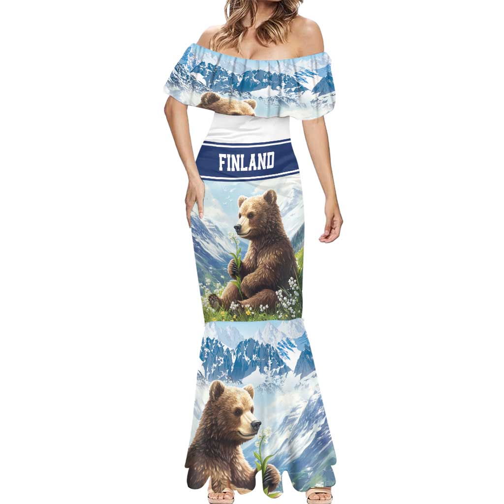 Personalized Finland Mermaid Dress Brown Bear With Lily Of The Valley - Wonder Print Shop