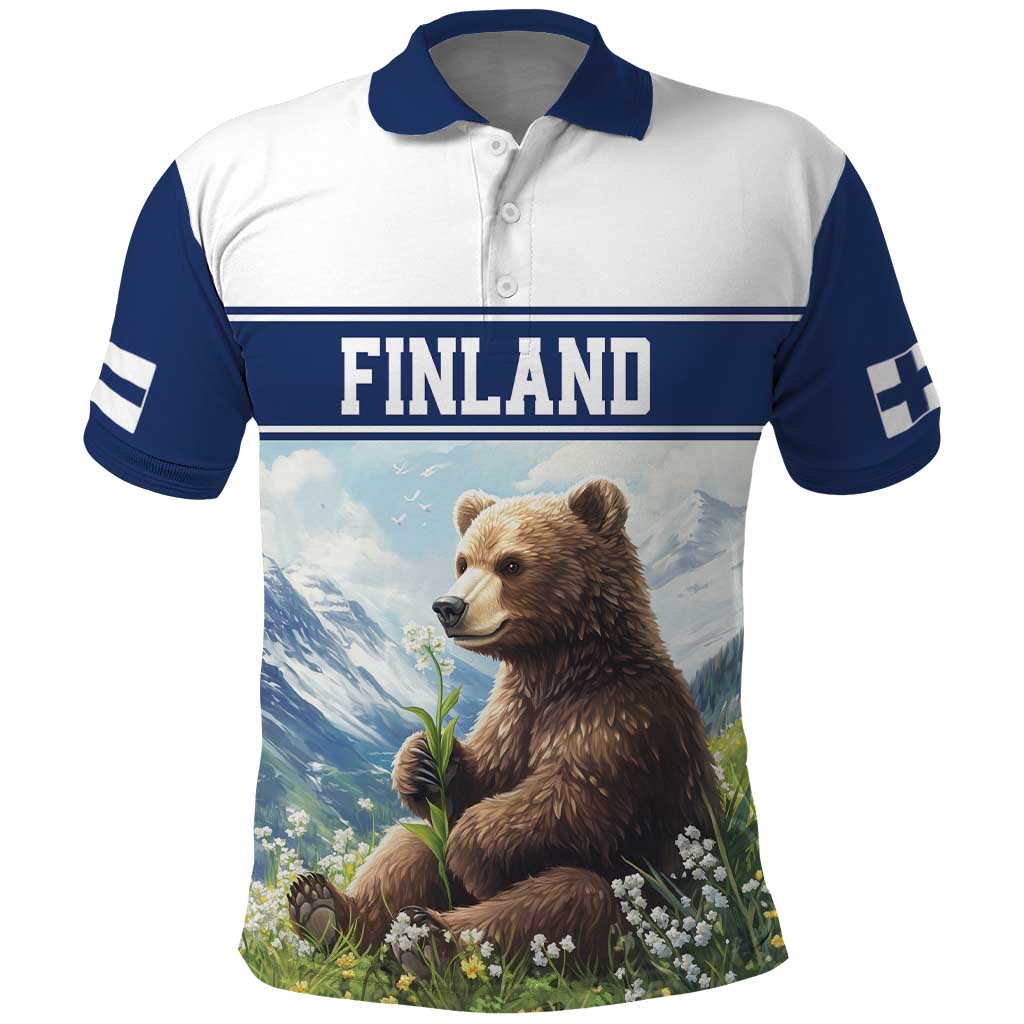 Personalized Finland Polo Shirt Brown Bear With Lily Of The Valley - Wonder Print Shop
