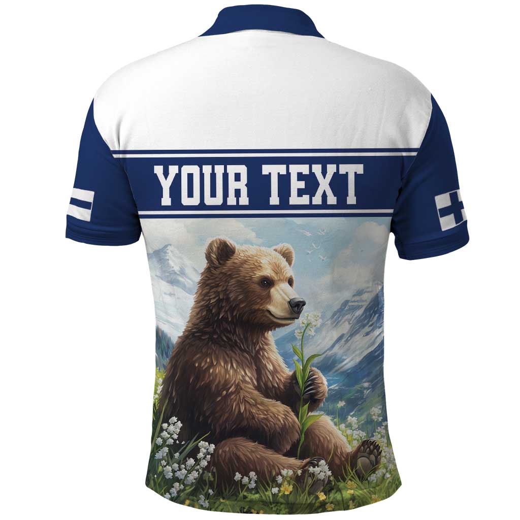 Personalized Finland Polo Shirt Brown Bear With Lily Of The Valley - Wonder Print Shop