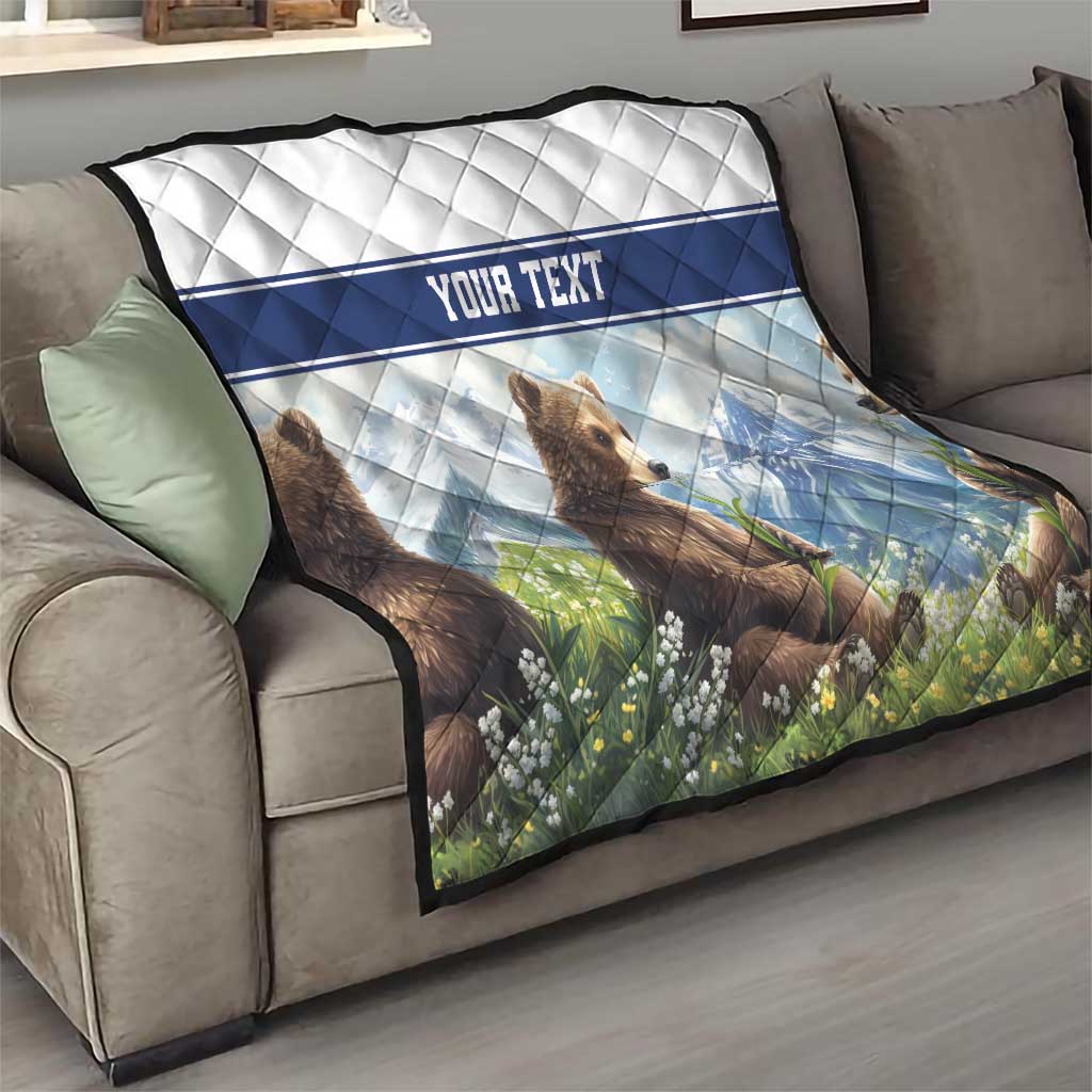 Personalized Finland Quilt Brown Bear With Lily Of The Valley - Wonder Print Shop