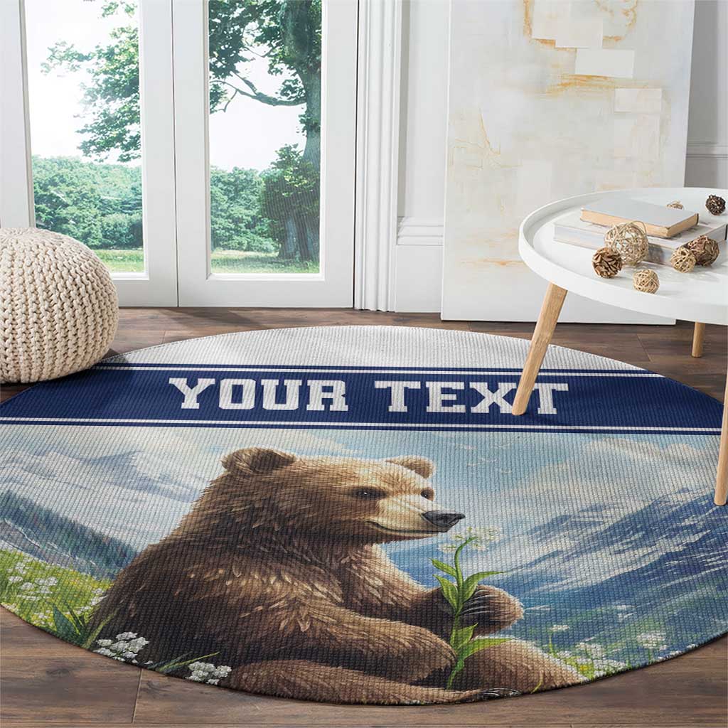 Personalized Finland Round Carpet Brown Bear With Lily Of The Valley
