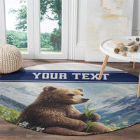 Personalized Finland Round Carpet Brown Bear With Lily Of The Valley