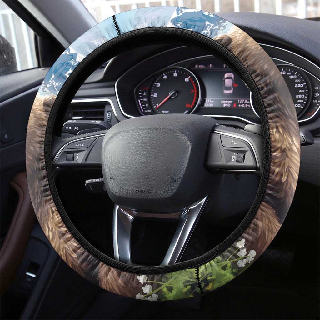 Finland Steering Wheel Cover Brown Bear With Lily Of The Valley - Wonder Print Shop