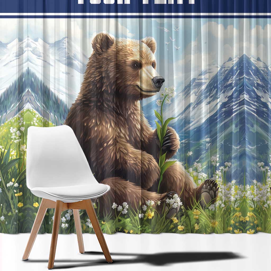 Personalized Finland Window Curtain Brown Bear With Lily Of The Valley - Wonder Print Shop