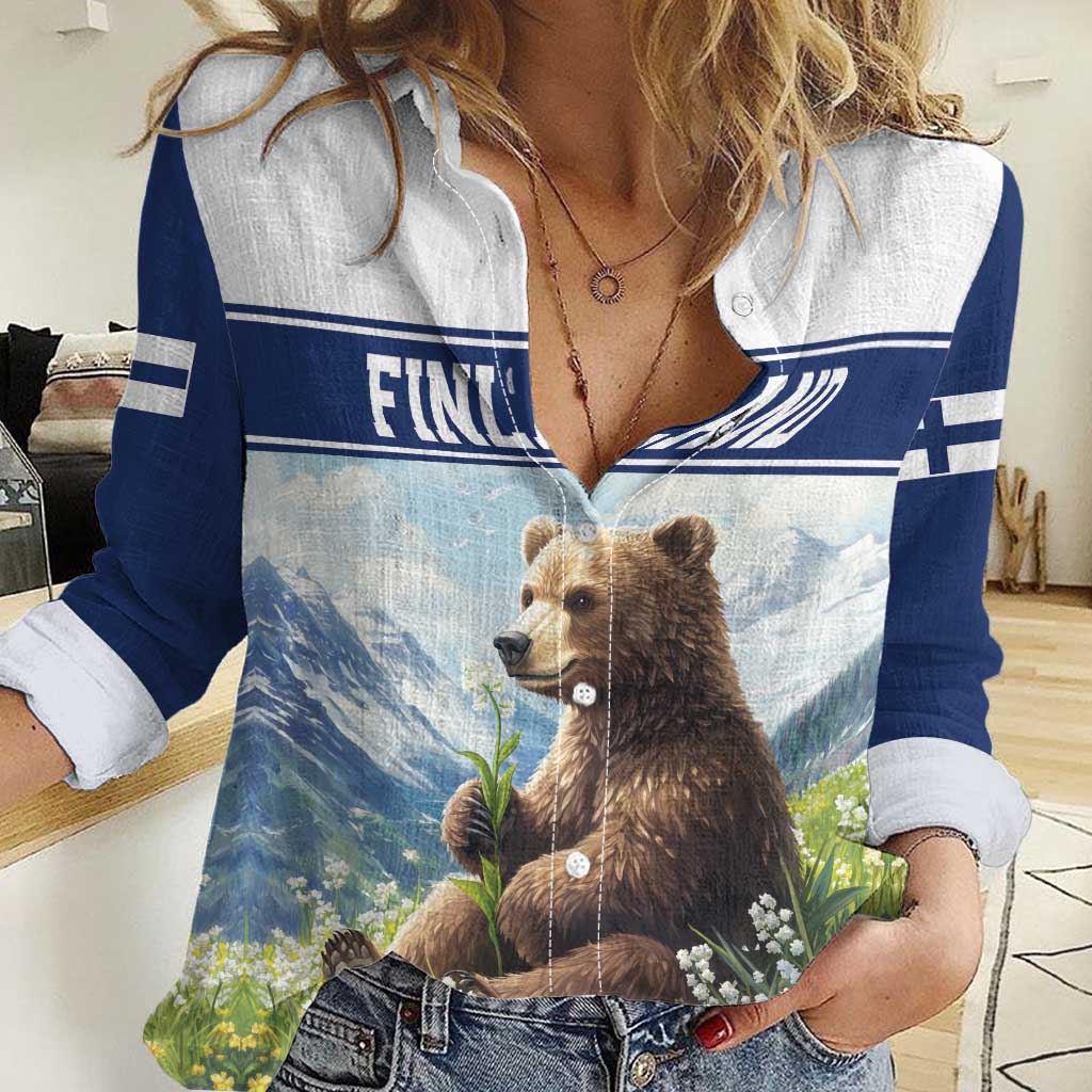 Personalized Finland Women Casual Shirt Brown Bear With Lily Of The Valley - Wonder Print Shop
