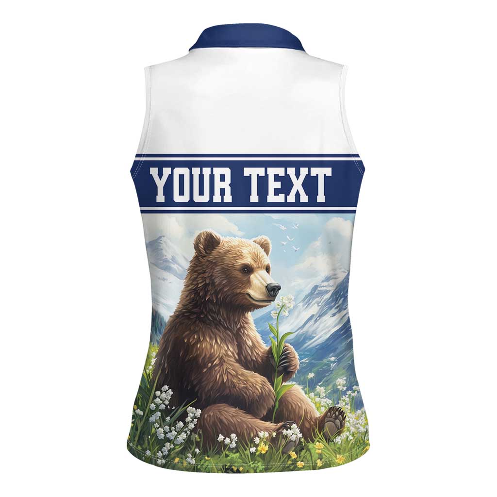 Personalized Finland Women Sleeveless Polo Shirt Brown Bear With Lily Of The Valley - Wonder Print Shop