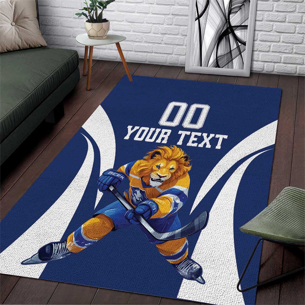 Custom Finland Hockey Area Rug Suomi Leijonat Mascot - Wonder Print Shop