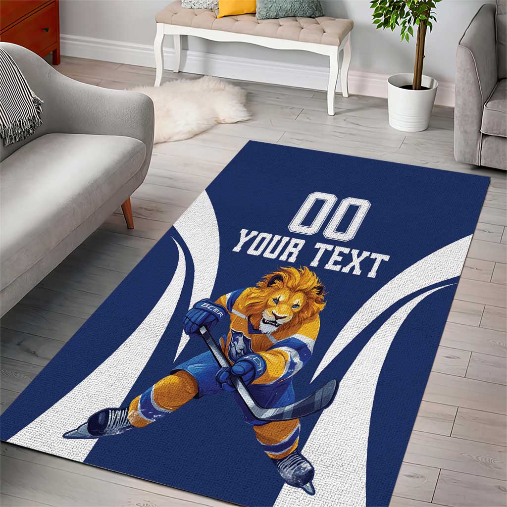 Custom Finland Hockey Area Rug Suomi Leijonat Mascot - Wonder Print Shop