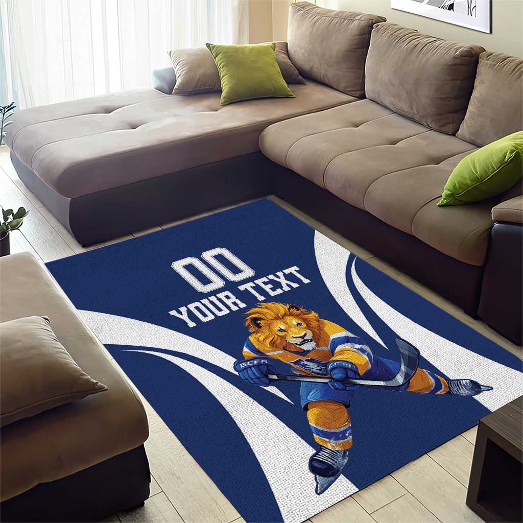 Custom Finland Hockey Area Rug Suomi Leijonat Mascot - Wonder Print Shop