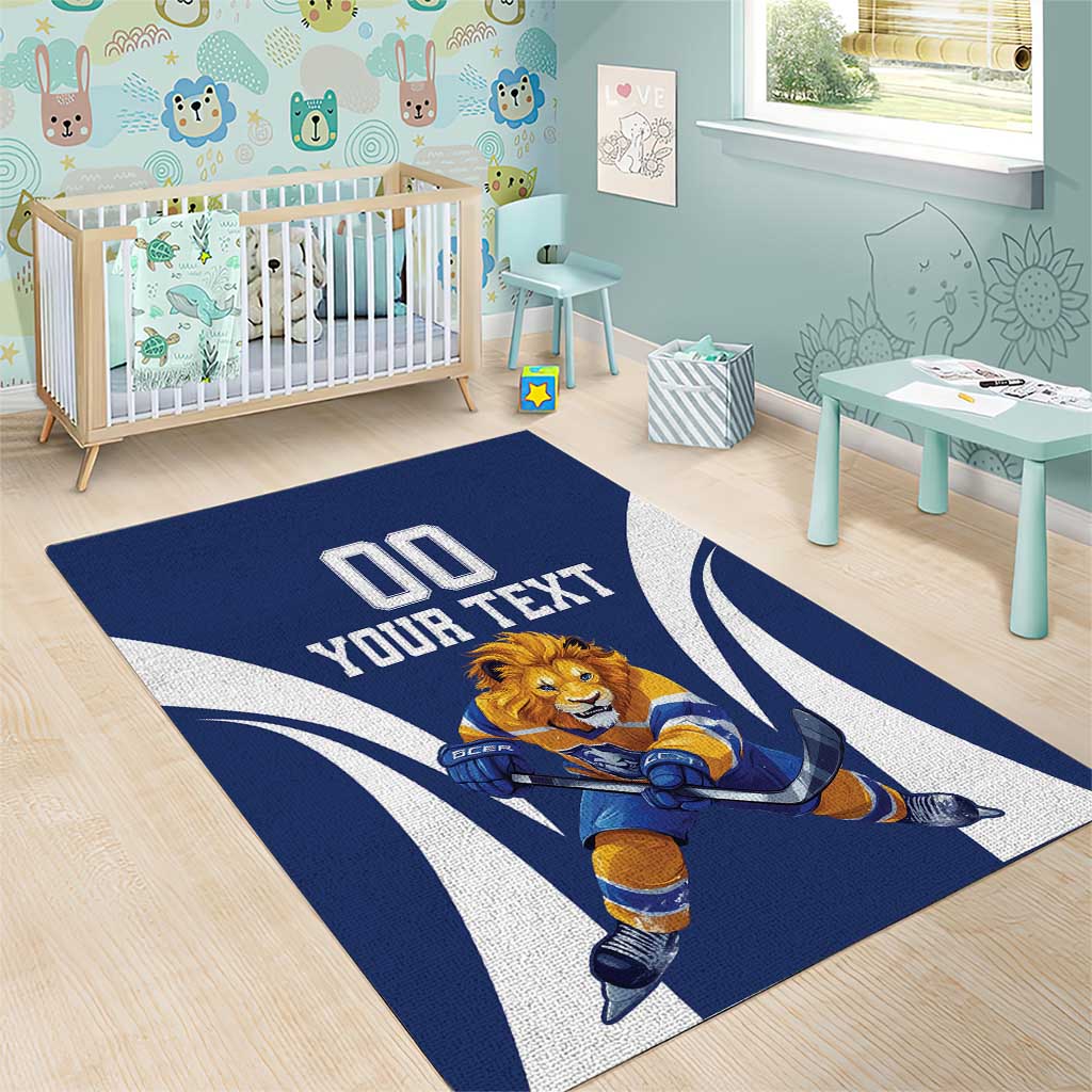 Custom Finland Hockey Area Rug Suomi Leijonat Mascot - Wonder Print Shop
