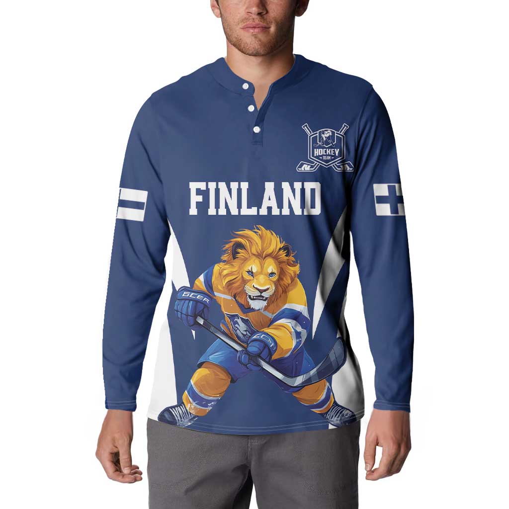 Custom Finland Hockey Button Sweatshirt Suomi Leijonat Mascot - Wonder Print Shop
