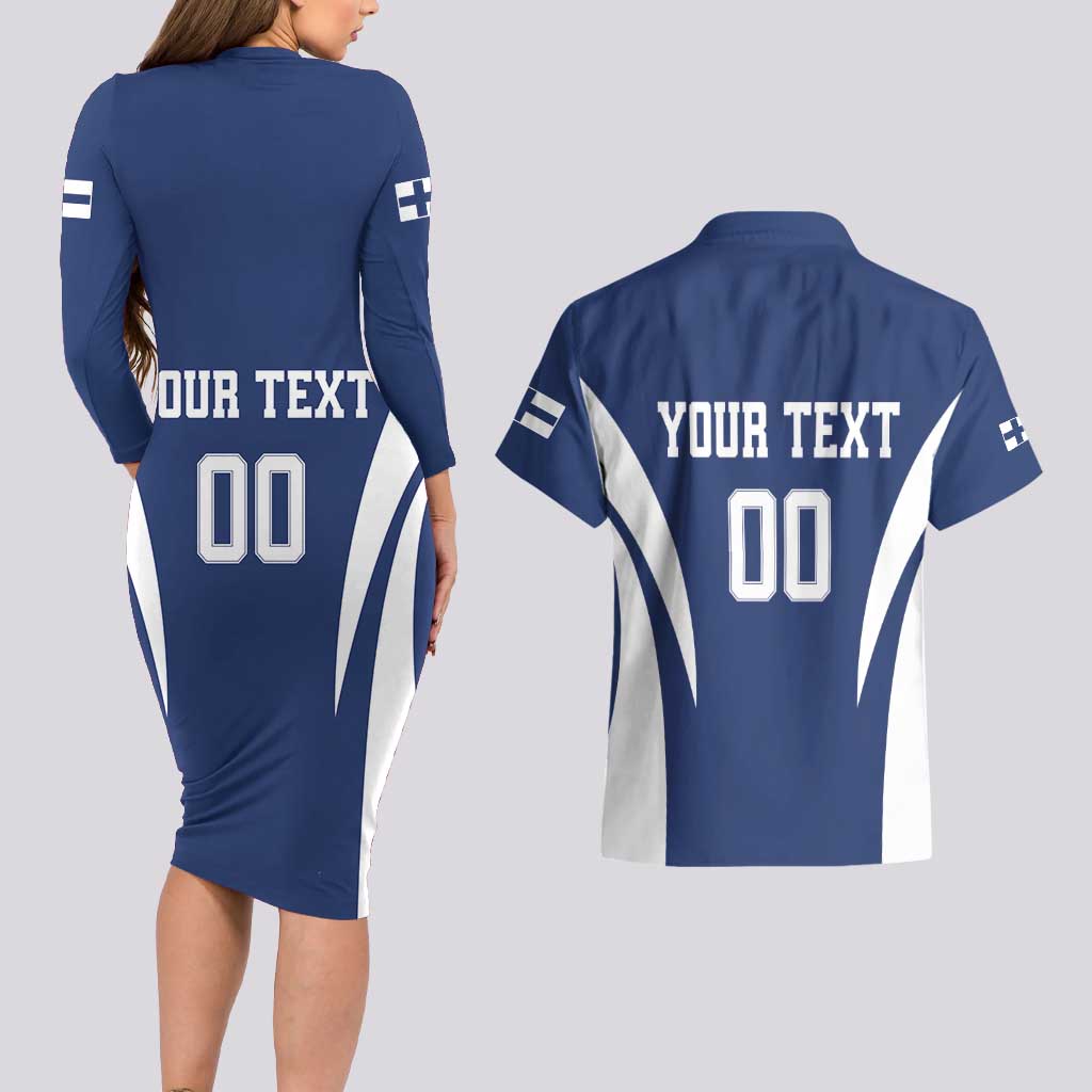 Custom Finland Hockey Couples Matching Long Sleeve Bodycon Dress and Hawaiian Shirt Suomi Leijonat Mascot - Wonder Print Shop