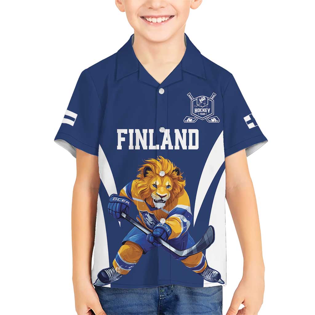 Custom Finland Hockey Family Matching Short Sleeve Bodycon Dress and Hawaiian Shirt Suomi Leijonat Mascot - Wonder Print Shop