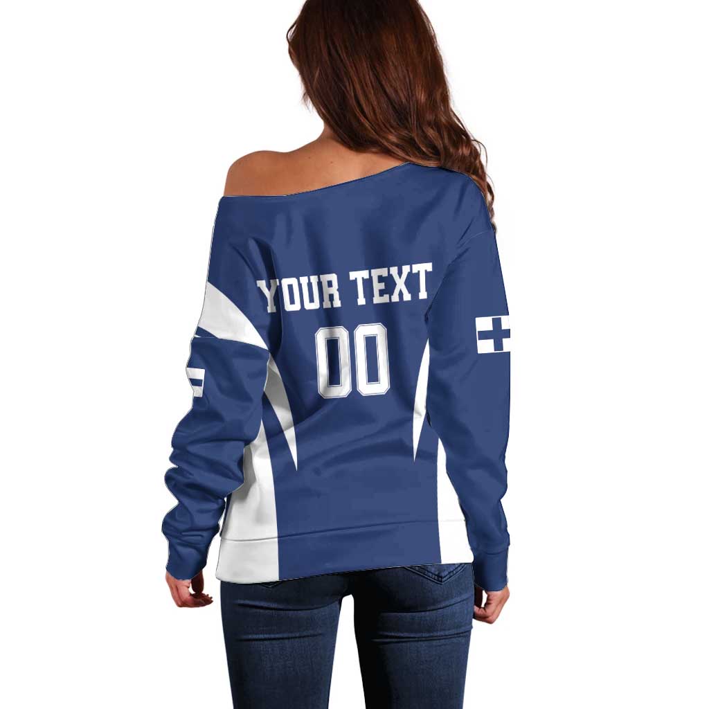 Custom Finland Hockey Off Shoulder Sweater Suomi Leijonat Mascot - Wonder Print Shop
