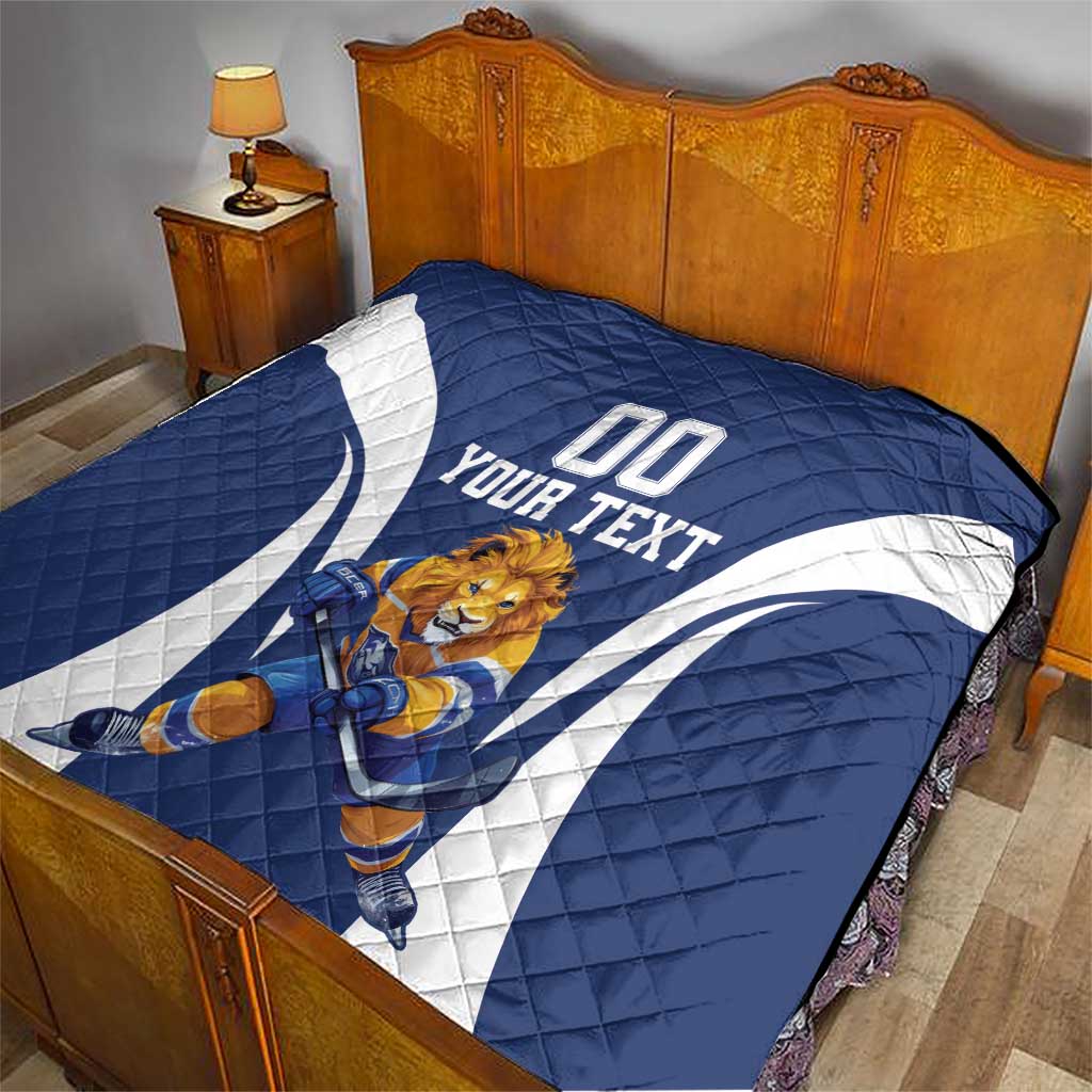 Custom Finland Hockey Quilt Suomi Leijonat Mascot - Wonder Print Shop