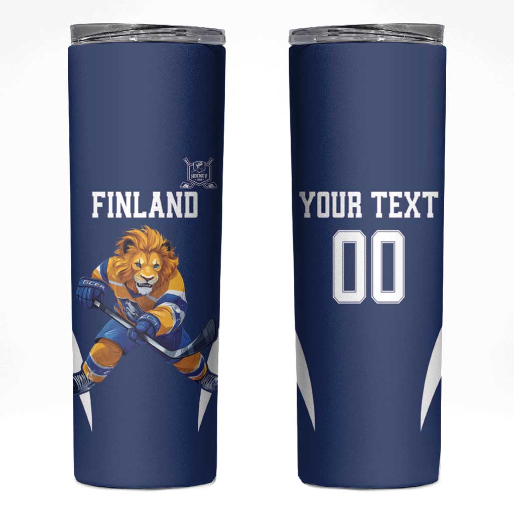 Custom Finland Hockey Skinny Tumbler Suomi Leijonat Mascot - Wonder Print Shop