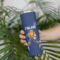 Custom Finland Hockey Skinny Tumbler Suomi Leijonat Mascot - Wonder Print Shop
