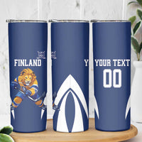 Custom Finland Hockey Skinny Tumbler Suomi Leijonat Mascot - Wonder Print Shop