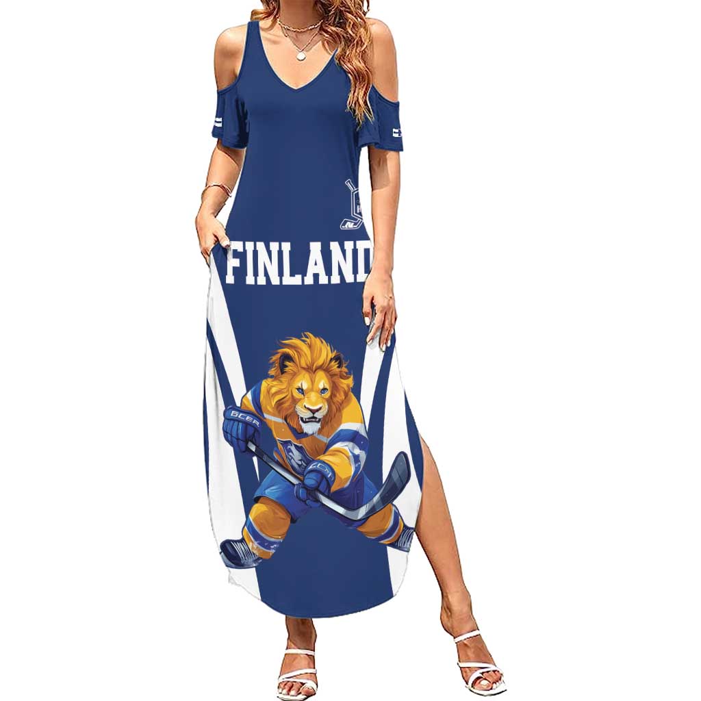 Custom Finland Hockey Summer Maxi Dress Suomi Leijonat Mascot - Wonder Print Shop