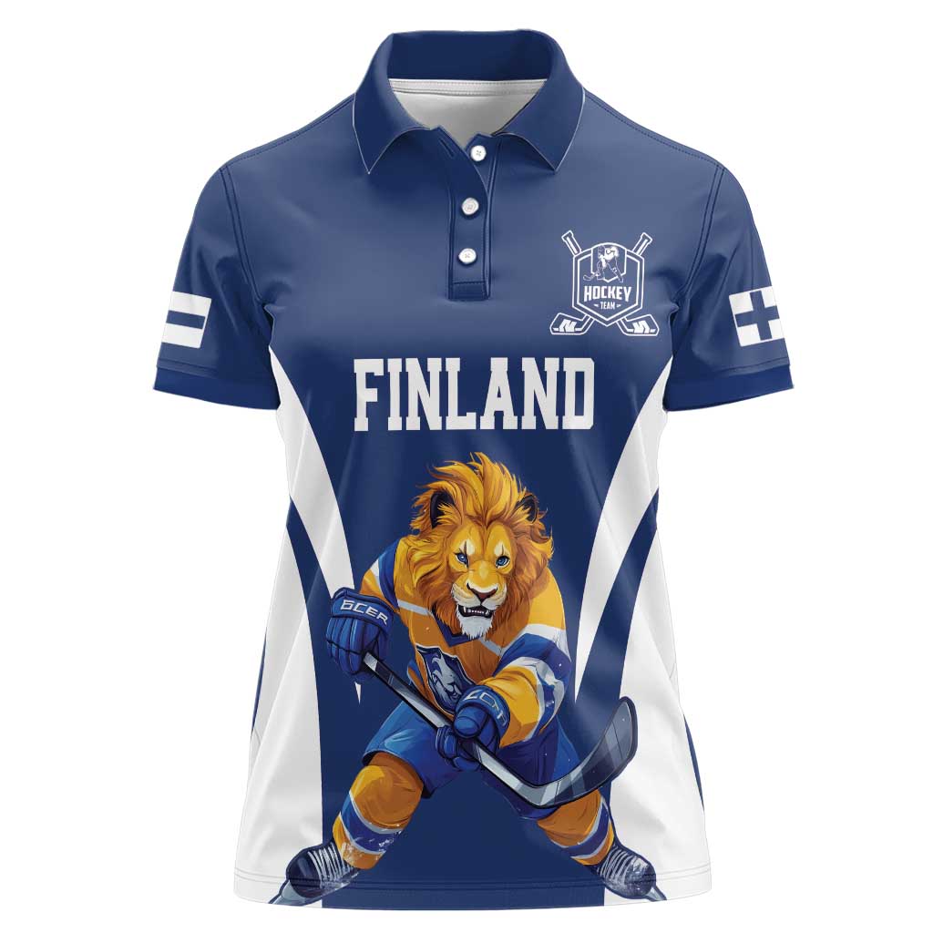 Custom Finland Hockey Women Polo Shirt Suomi Leijonat Mascot - Wonder Print Shop