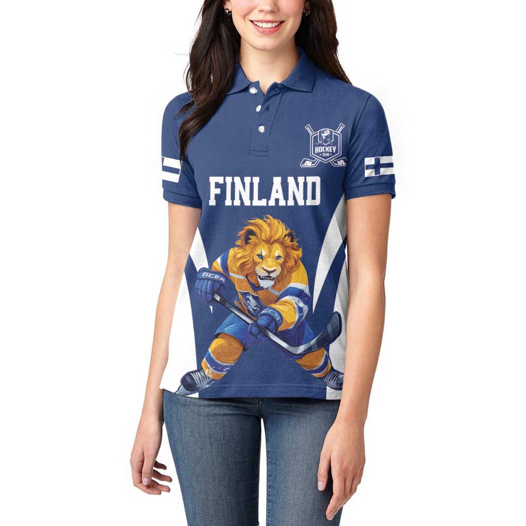 Custom Finland Hockey Women Polo Shirt Suomi Leijonat Mascot - Wonder Print Shop