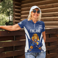Custom Finland Hockey Women Polo Shirt Suomi Leijonat Mascot - Wonder Print Shop