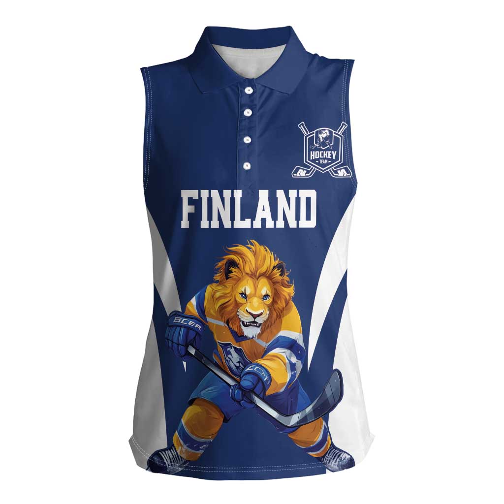 Custom Finland Hockey Women Sleeveless Polo Shirt Suomi Leijonat Mascot - Wonder Print Shop