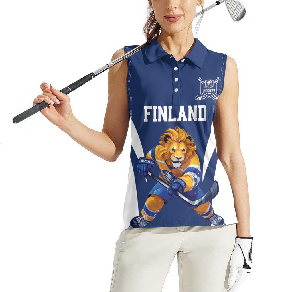 Custom Finland Hockey Women Sleeveless Polo Shirt Suomi Leijonat Mascot - Wonder Print Shop
