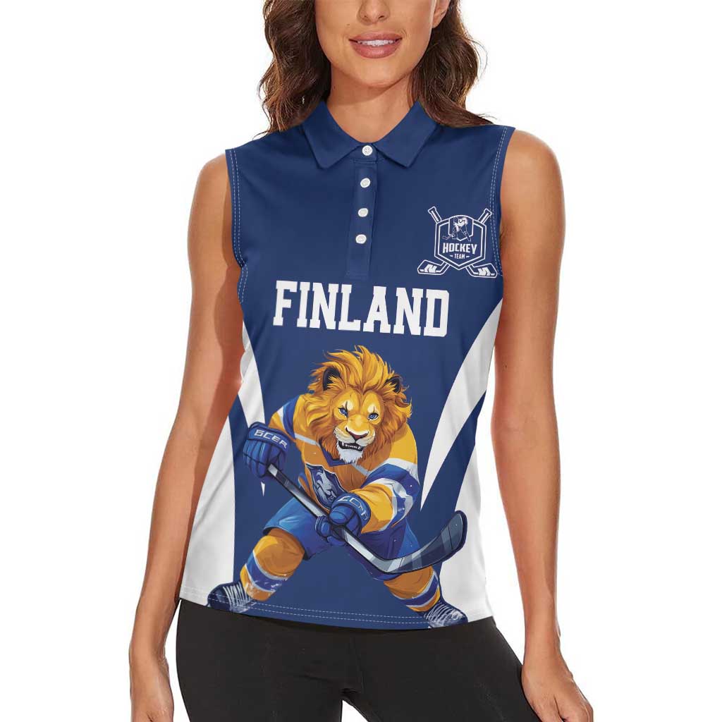 Custom Finland Hockey Women Sleeveless Polo Shirt Suomi Leijonat Mascot - Wonder Print Shop