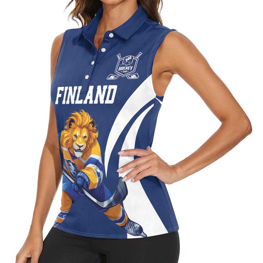 Custom Finland Hockey Women Sleeveless Polo Shirt Suomi Leijonat Mascot - Wonder Print Shop