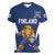 Custom Finland Hockey Women V-Neck T-Shirt Suomi Leijonat Mascot - Wonder Print Shop