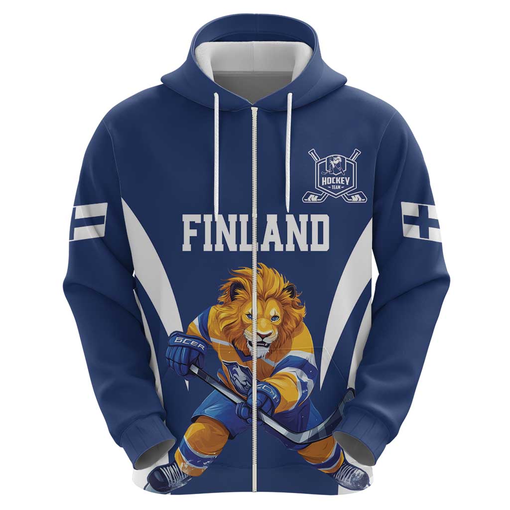 Custom Finland Hockey Zip Hoodie Suomi Leijonat Mascot - Wonder Print Shop