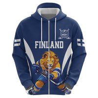 Custom Finland Hockey Zip Hoodie Suomi Leijonat Mascot - Wonder Print Shop