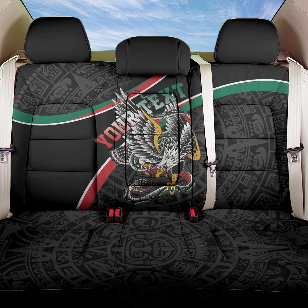 Mexico Eagle Spirit Personalized Back Car Seat Cover Ancient Aztec Pattern - Wonder Print Shop