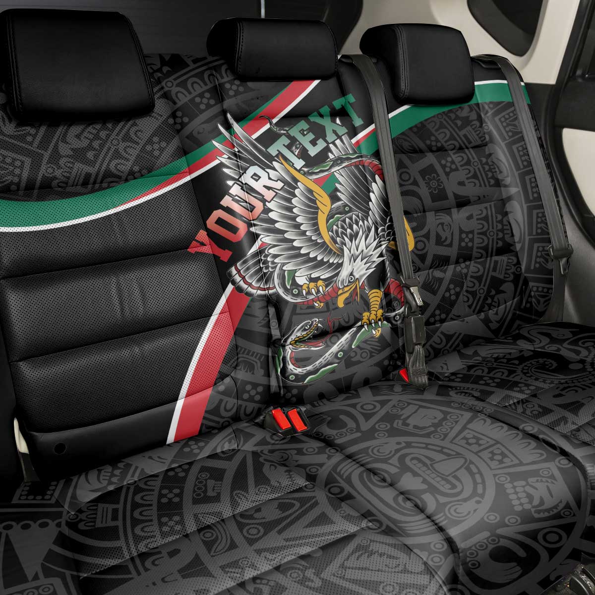 Mexico Eagle Spirit Personalized Back Car Seat Cover Ancient Aztec Pattern - Wonder Print Shop