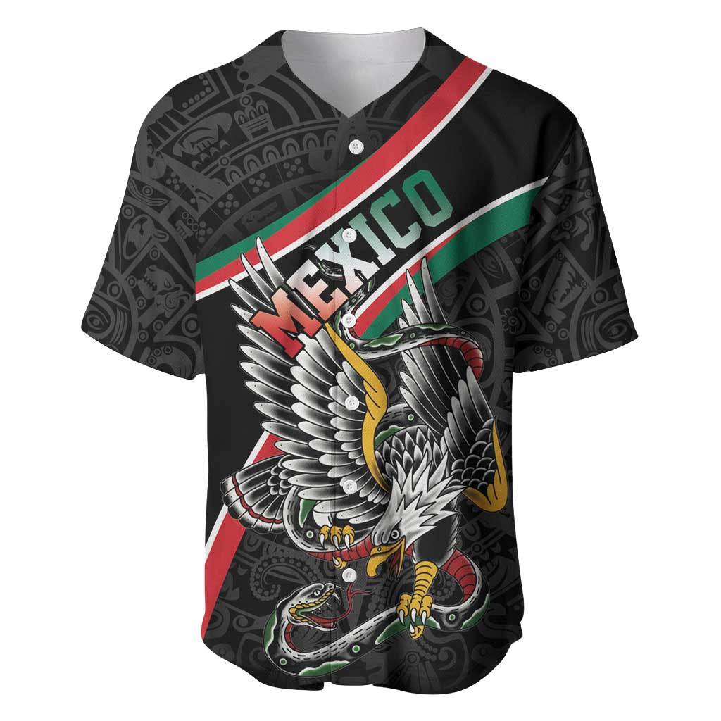 Mexico Eagle Spirit Personalized Baseball Jersey Ancient Aztec Pattern - Wonder Print Shop