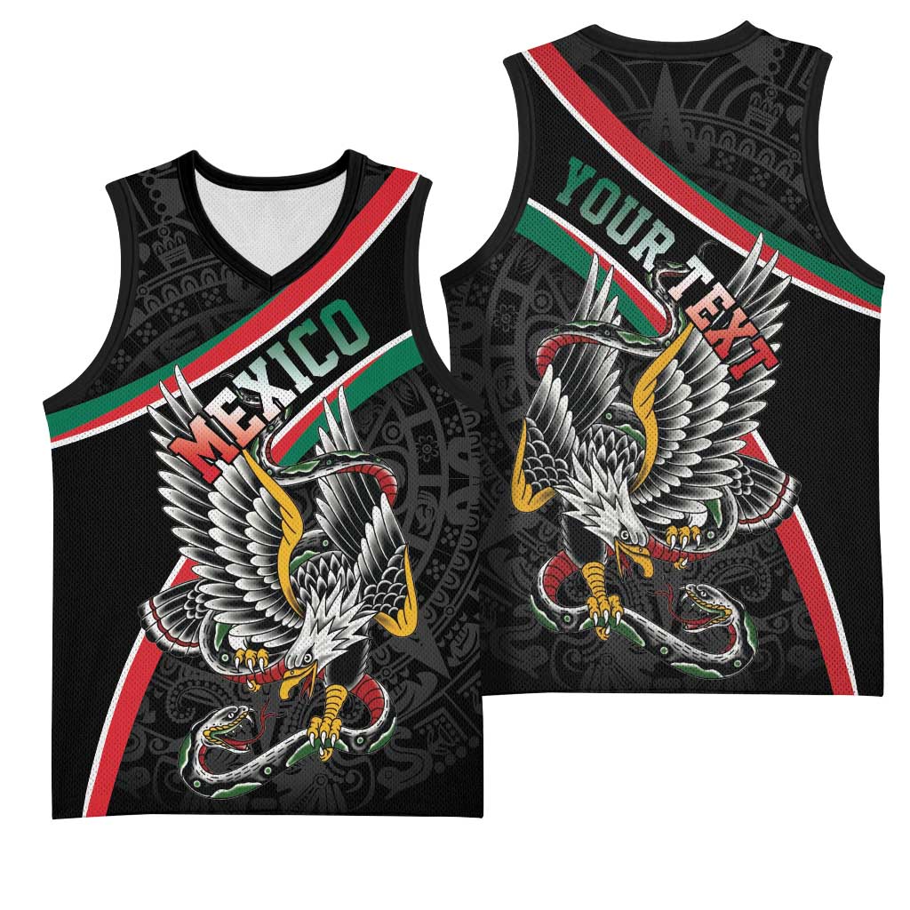 Mexico Eagle Spirit Personalized Basketball Jersey Ancient Aztec Pattern - Wonder Print Shop