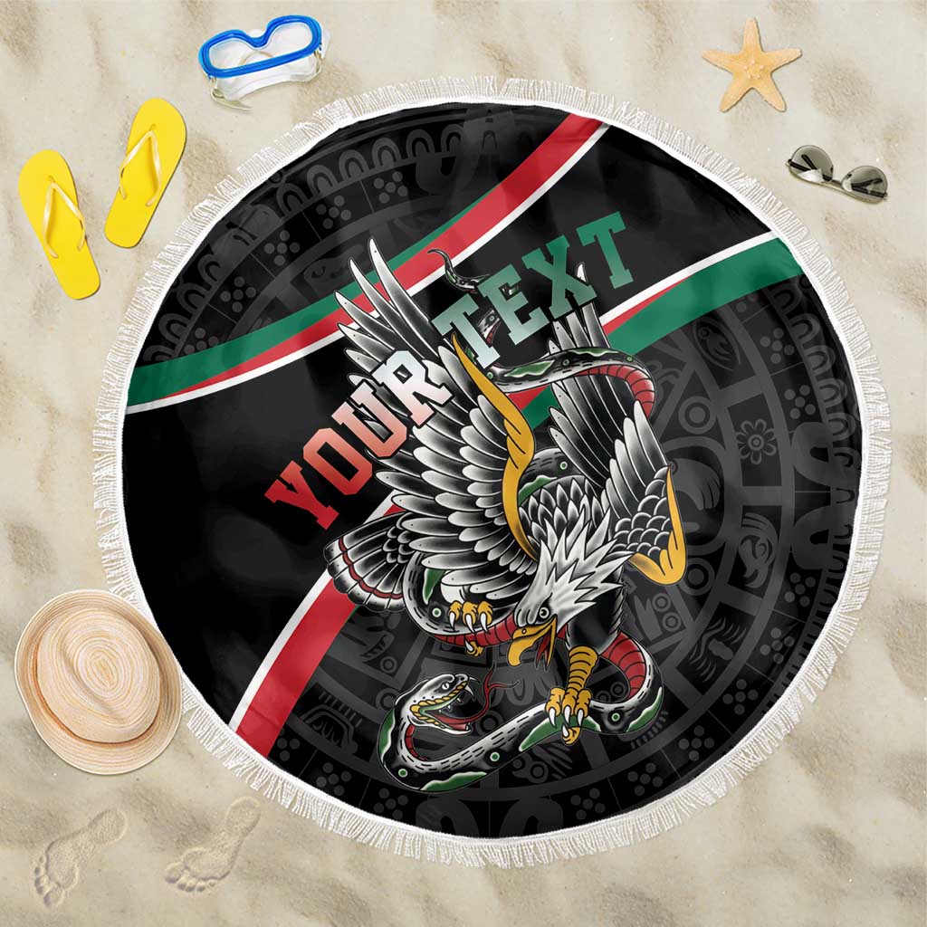 Mexico Eagle Spirit Personalized Beach Blanket Ancient Aztec Pattern - Wonder Print Shop