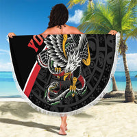 Mexico Eagle Spirit Personalized Beach Blanket Ancient Aztec Pattern - Wonder Print Shop