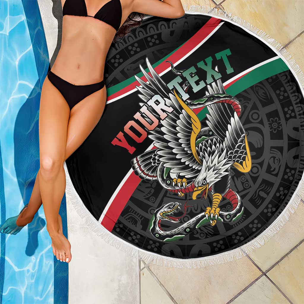 Mexico Eagle Spirit Personalized Beach Blanket Ancient Aztec Pattern - Wonder Print Shop