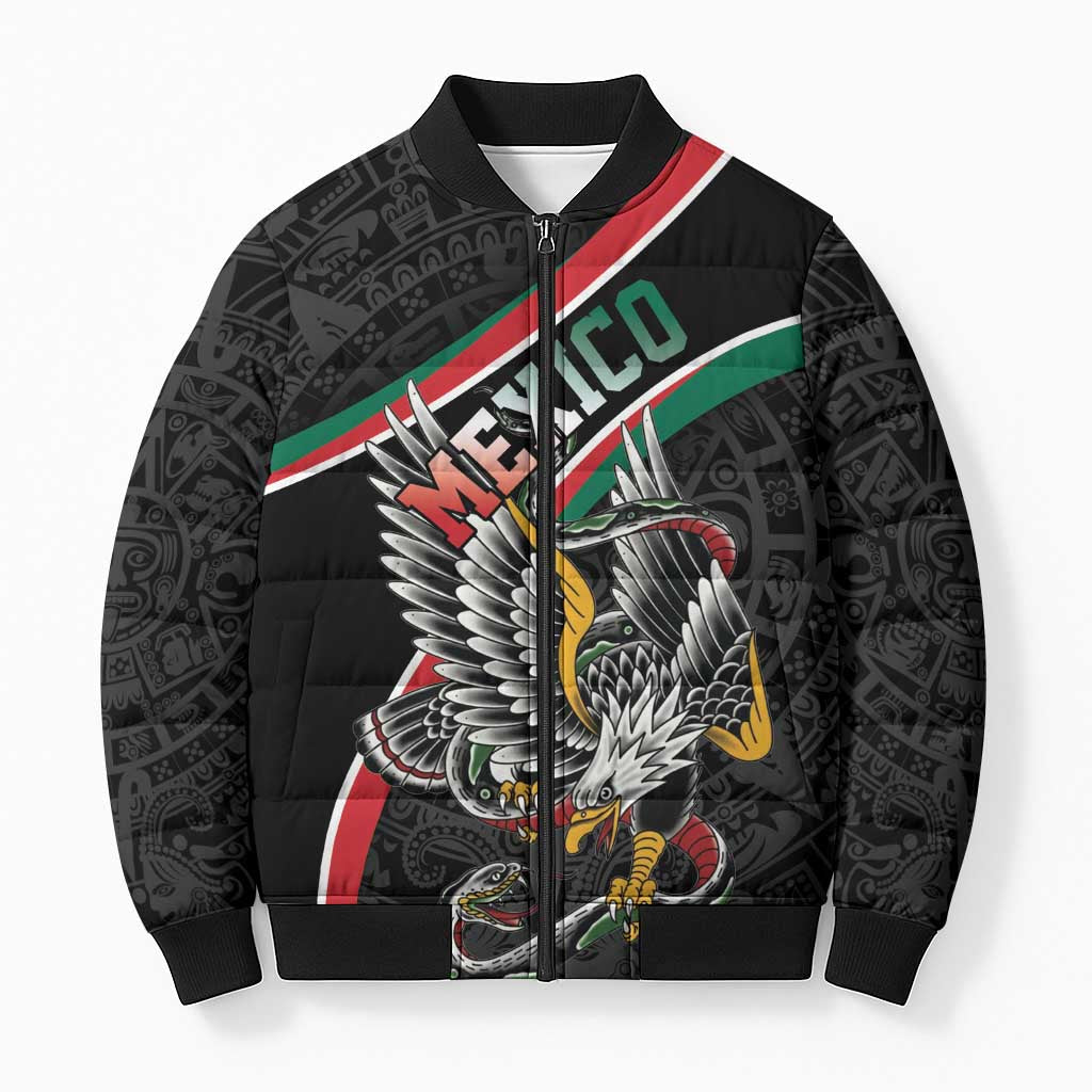 Mexico Eagle Spirit Personalized Bomber Puffer Jacket Ancient Aztec Pattern - Wonder Print Shop