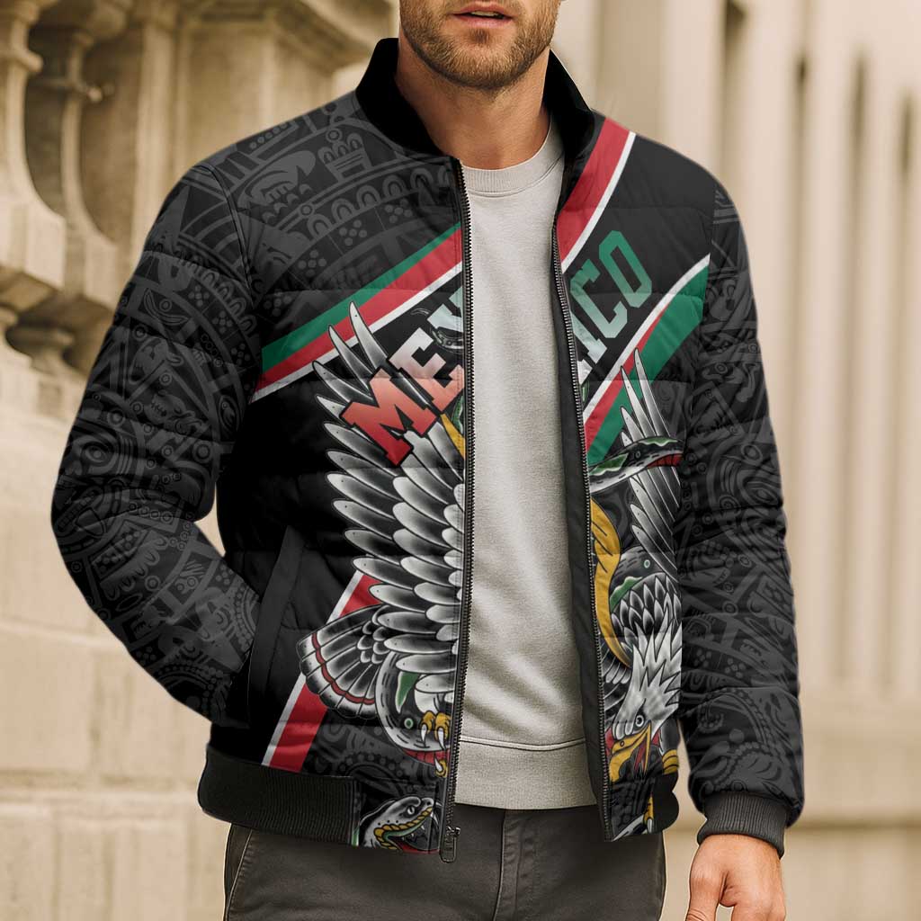 Mexico Eagle Spirit Personalized Bomber Puffer Jacket Ancient Aztec Pattern - Wonder Print Shop