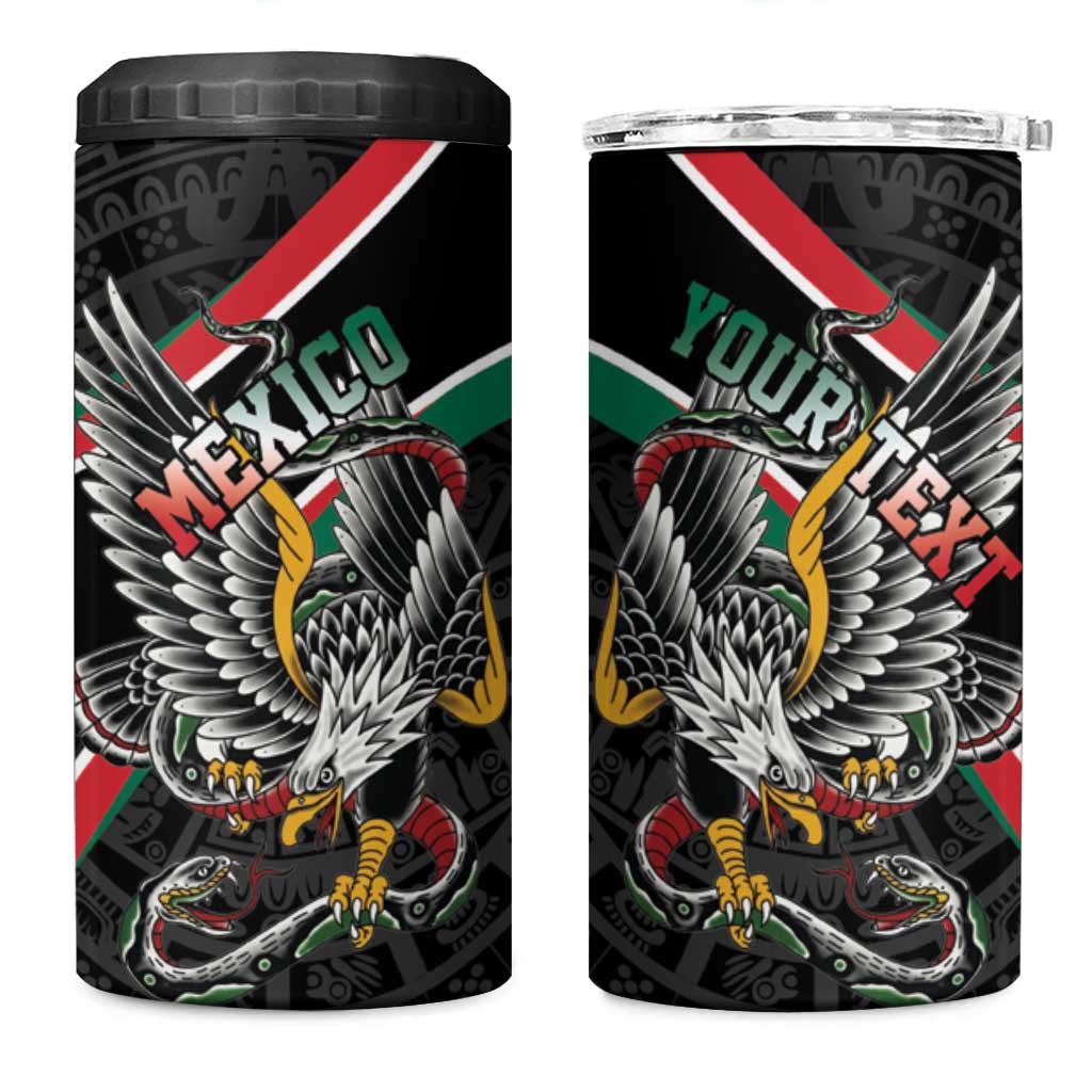 Mexico Eagle Spirit Personalized 4 in 1 Can Cooler Tumbler Ancient Aztec Pattern - Wonder Print Shop
