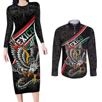 Mexico Eagle Spirit Personalized Couples Matching Long Sleeve Bodycon Dress and Long Sleeve Button Shirt Ancient Aztec Pattern - Wonder Print Shop