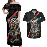 Mexico Eagle Spirit Personalized Couples Matching Off Shoulder Maxi Dress and Hawaiian Shirt Ancient Aztec Pattern - Wonder Print Shop